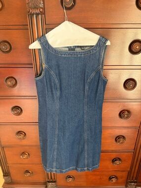 Classic Dark Blue Boatneck Denim Sleeveless Dress